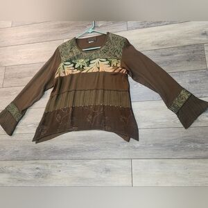 Spencer Alexis Vintage Women's Brown and Green Tunic Top Size 4